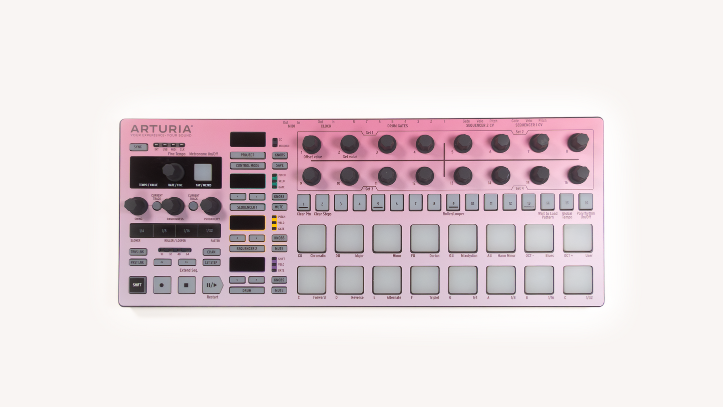 Pink gradient overlay with updated BeatStep Pro labels