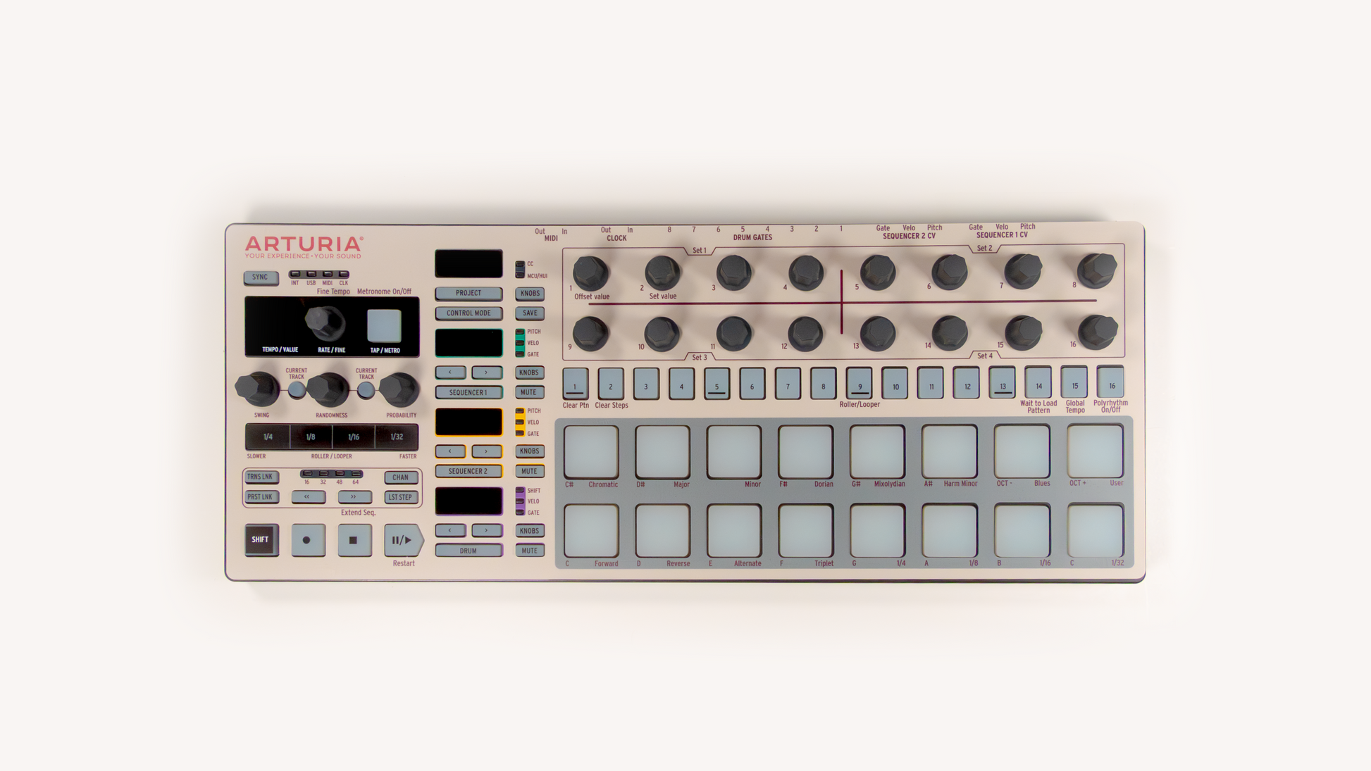 Beige and Red overlay for the Arturia BeatStep Pro