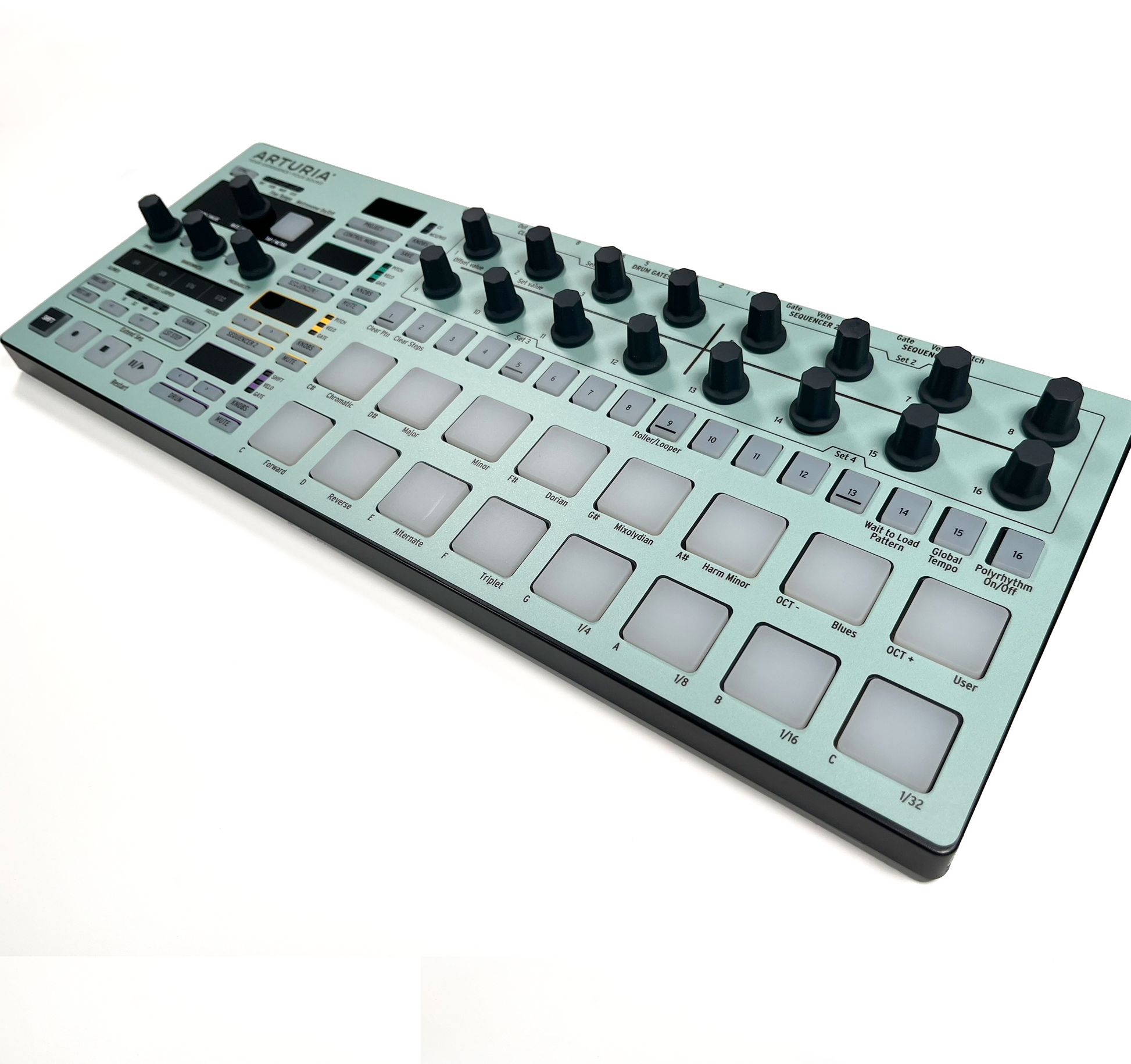 Re-skinned BeatStep Pro with mint coloured overlay