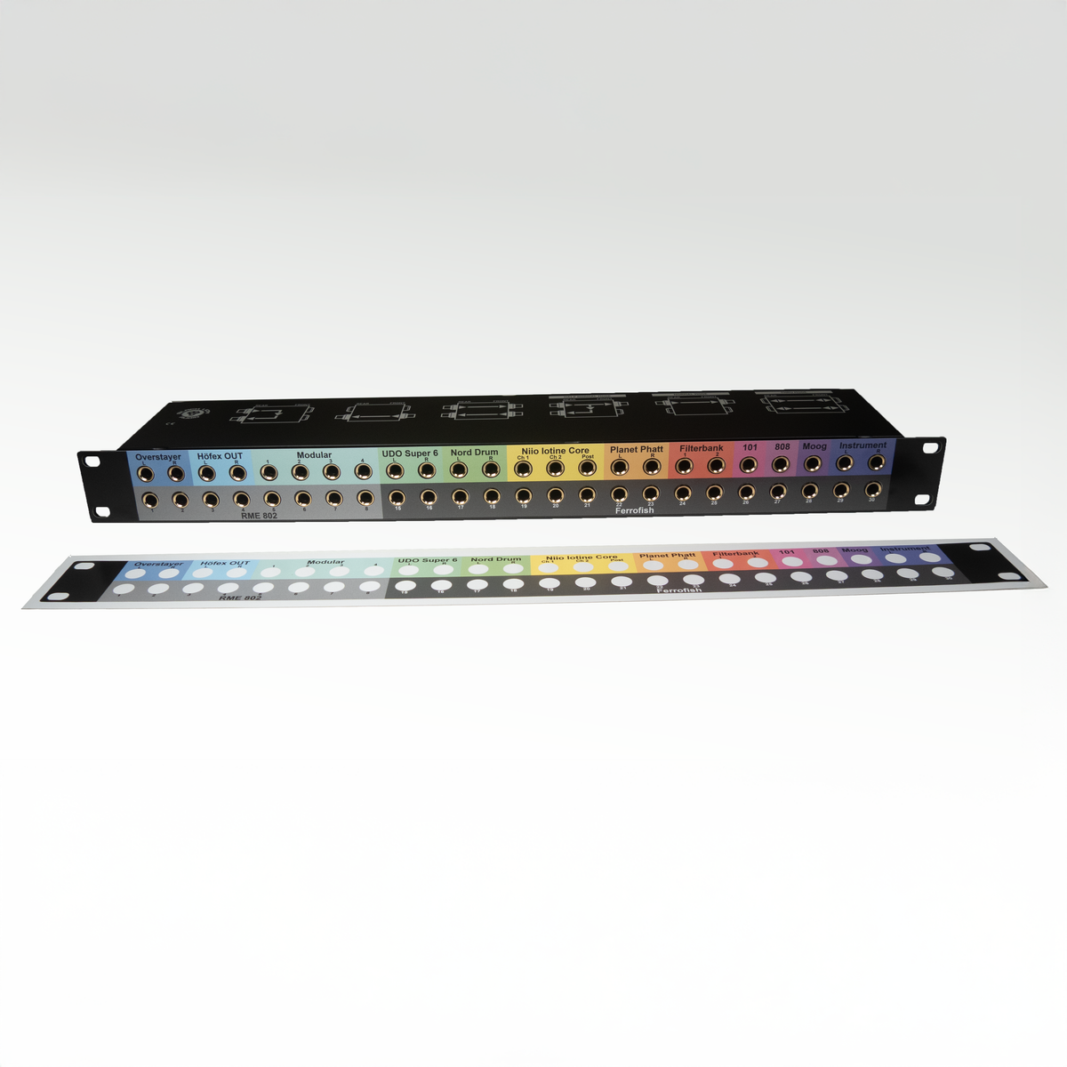 Black Lion PBR TRS3 patch bay with custom printed and cut label