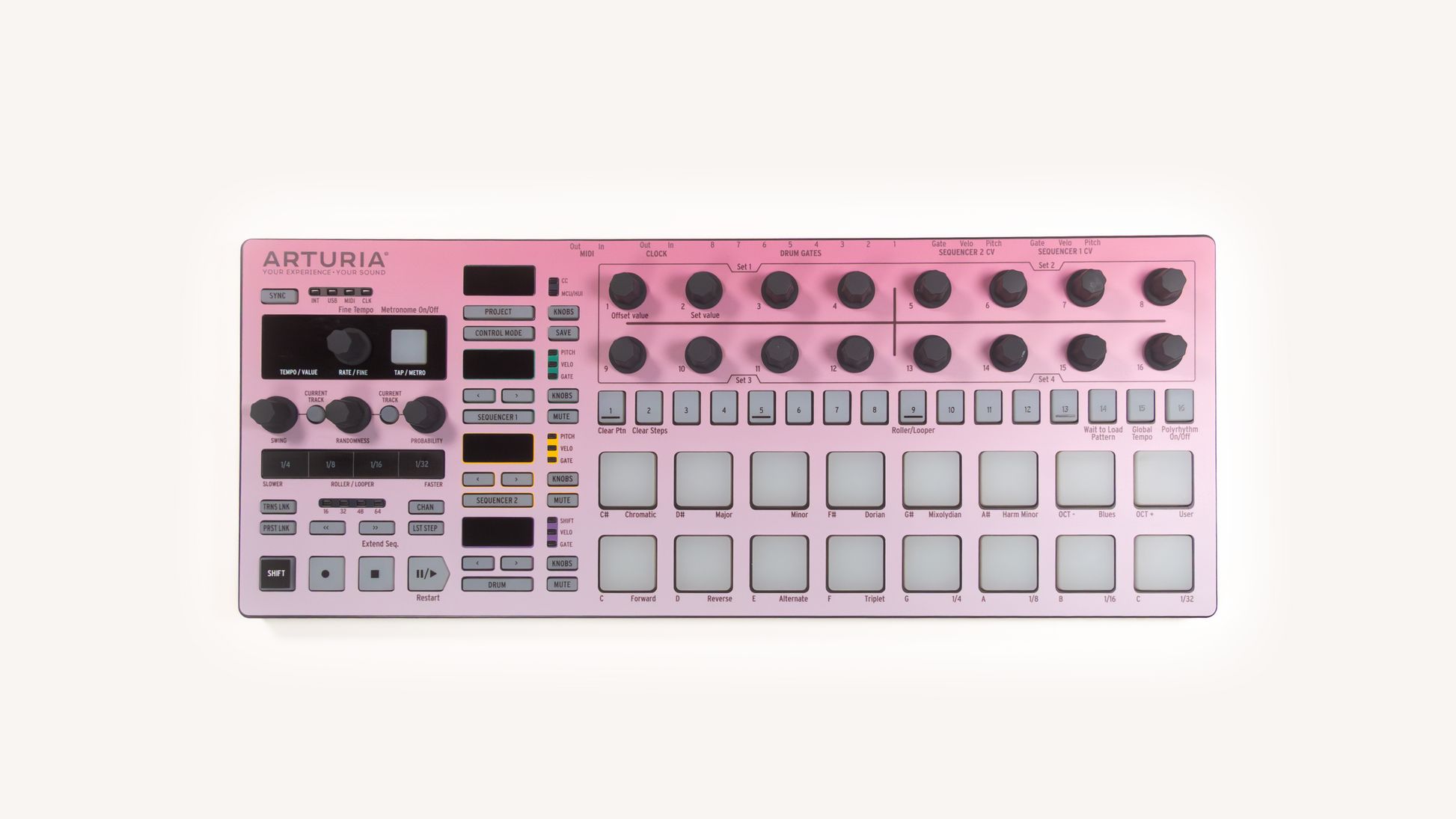 Pink gradient overlay with updated BeatStep Pro labels 